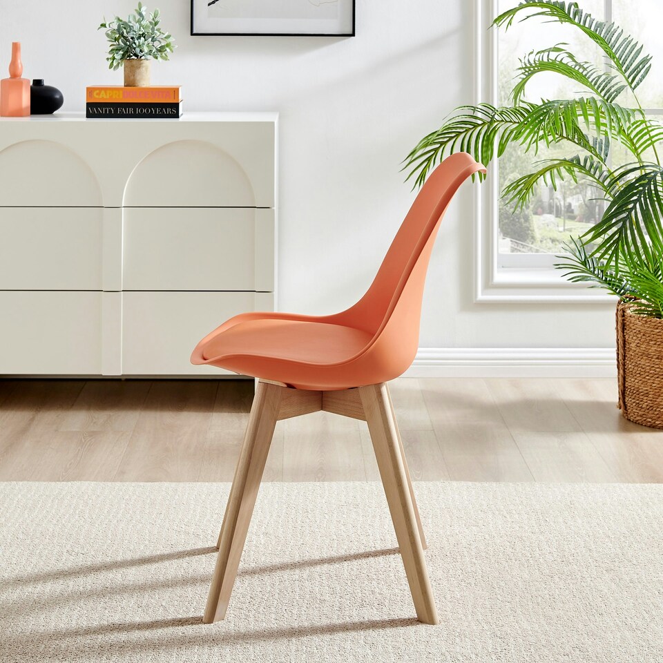 image 1 of Furniturebox 2x Stockholm Scandi Orange Faux Leather and Wood Dining Chairs