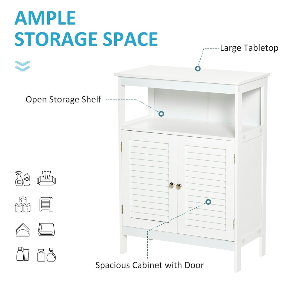image 1 of kleankin Wooden Bathroom Floor Cabinet with Door Corner Storage Oragnizer White