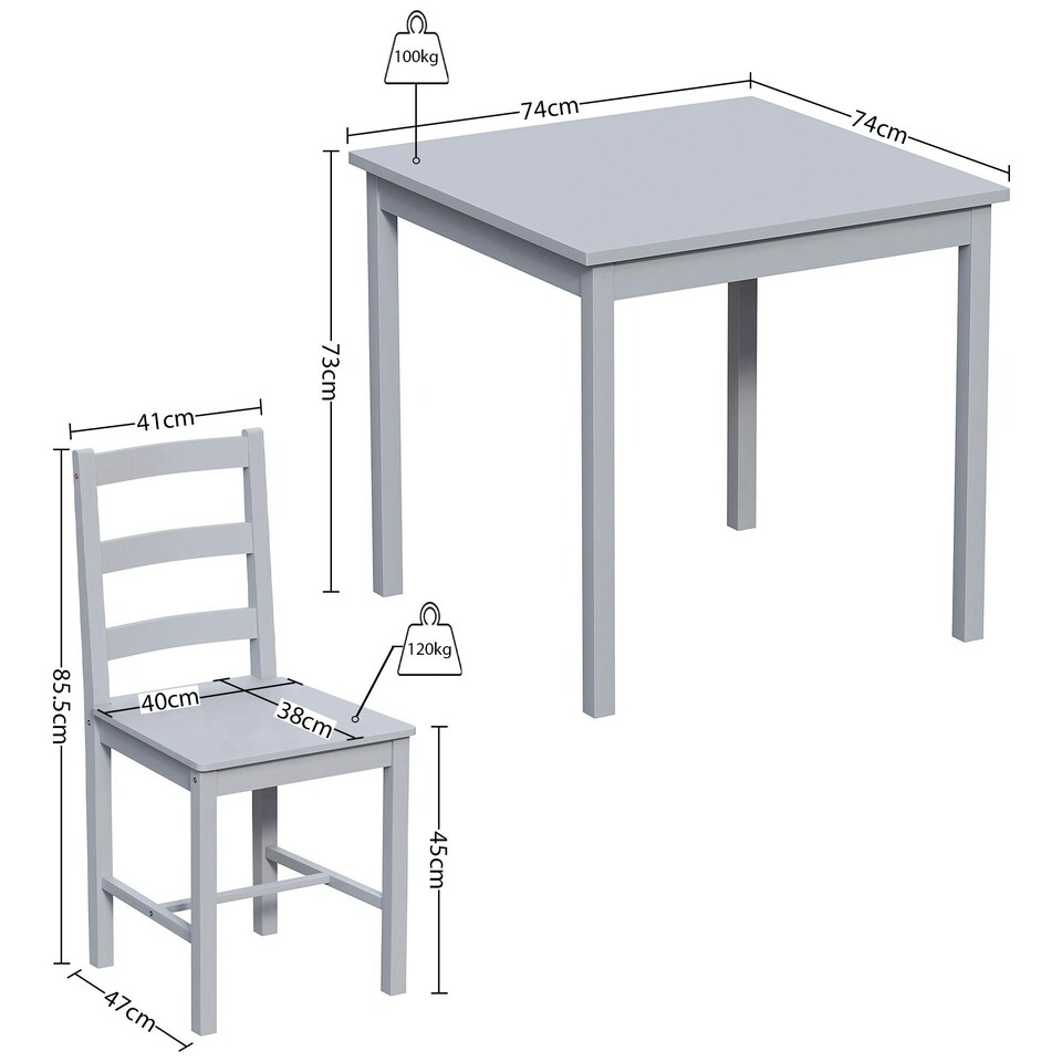 image 1 of Vida Designs Yorkshire 2 Seater Dining Set 3 Piece Table & Chairs, Grey