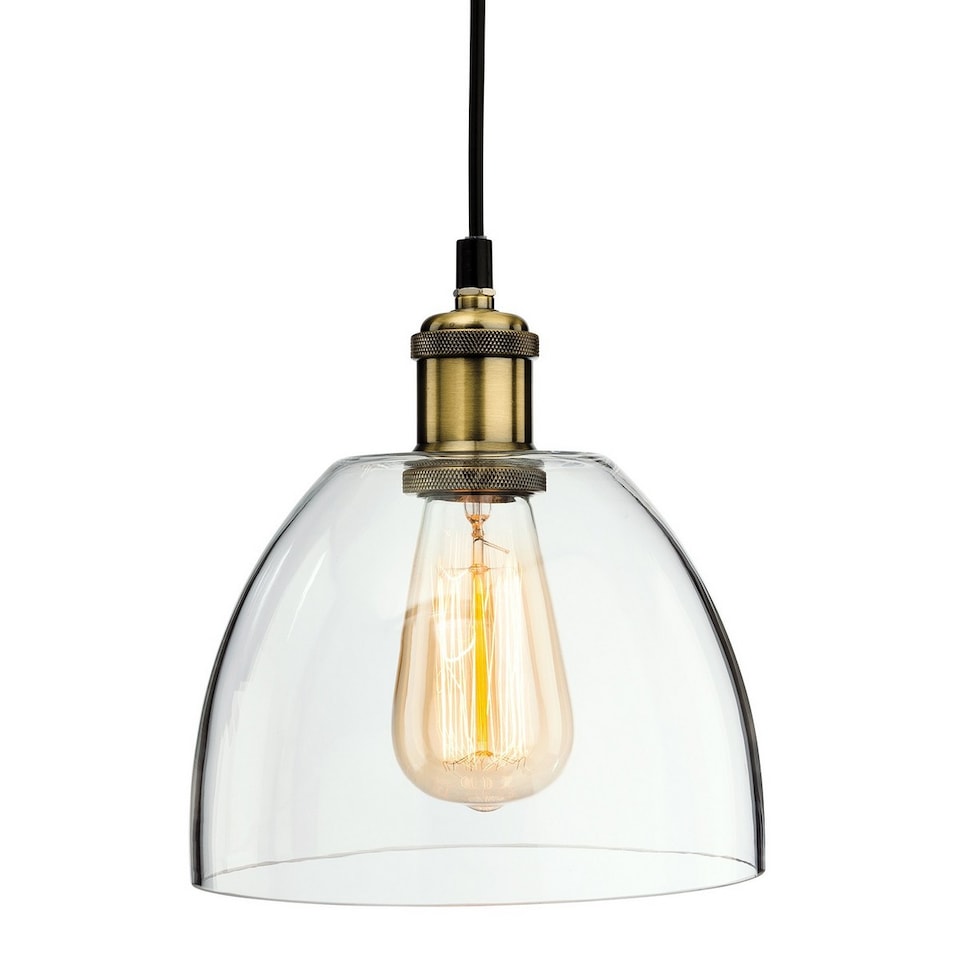 Empire 1 Light Ceiling Pendant Antique Brass, Clear Glass, E27