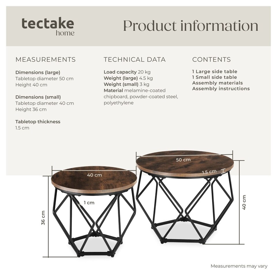image 1 of Coffee Table Set 2-Piece Benham | Brown | Industrial wood dark, rustic | 50 x 50 x 40 cm | 1