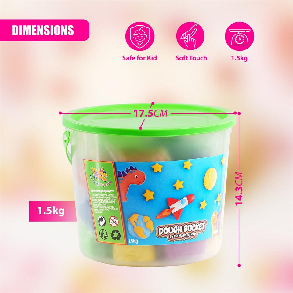 image 1 of The Magic Toy Shop Giant Dough Bucket Non-Toxic Modelling Clay Kit 10 Colours 1.5 Kg