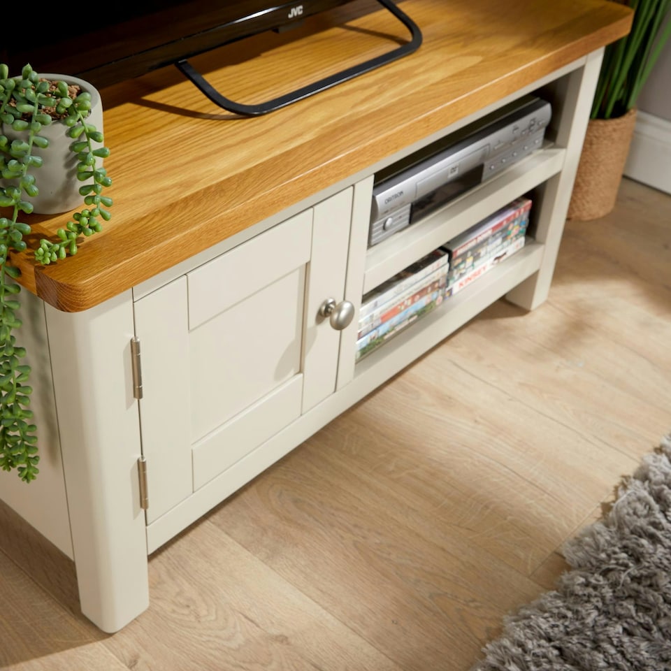 image 1 of Ramsgate Small TV Stand 1 Door Media Storage Cabinet Solid Wood Unit Home Grey Grey