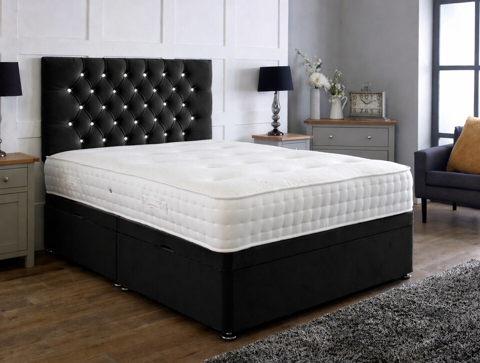 image 1 of Side Lift 3ft Single Black Plush Ottoman Bed With Headboard and Mattress