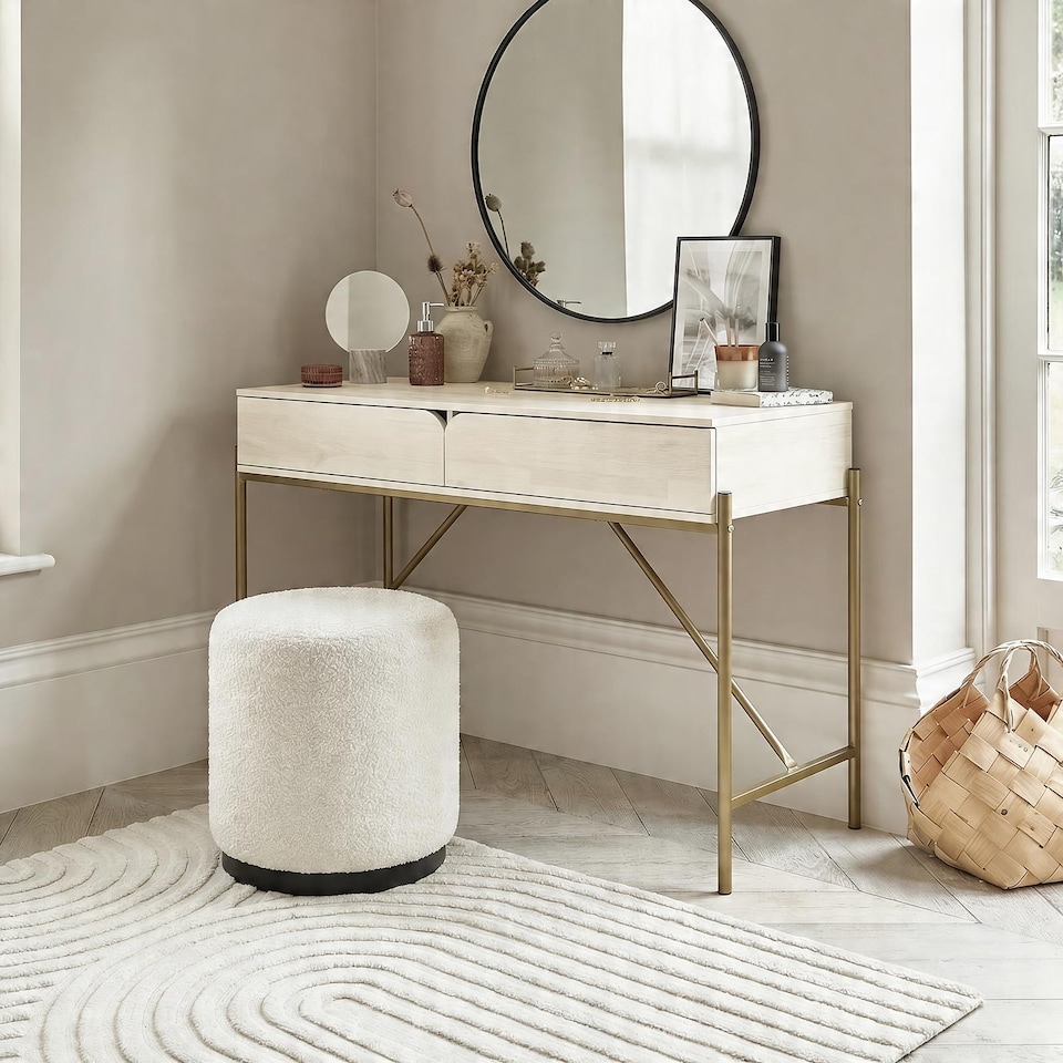 image 1 of OHS Curved Modern Dressing Table 2 Drawer Vanity Makeup Desk