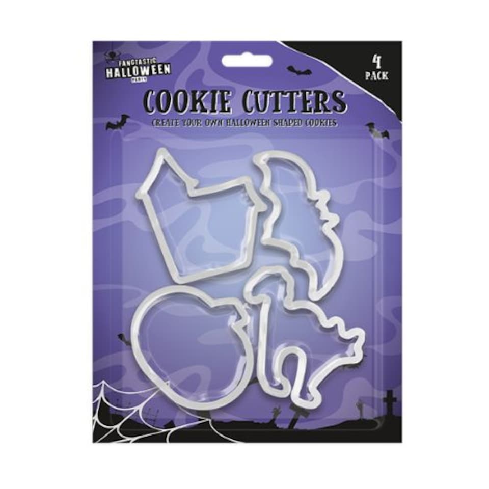 image 1 of Halloween Plastic Cookie Cutters 4 Pack Assorted Colours - White