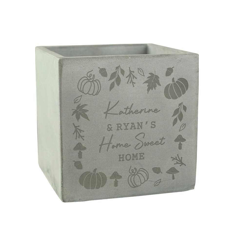 image 1 of Personalised Pumpkin Concrete Plant Pot Grey