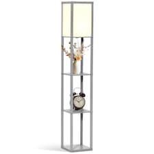 HOMCOM 3Tier Floor Lamp, Floor Light with Storage Shelf, Reading Standing Lamp with Acrylic Shade for Living Room, Bedroom, Kitchen, Dining Room, Office, Dorm, 160cm, Grey