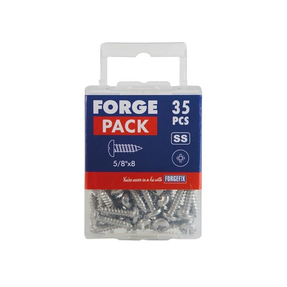 image 1 of Forgefix Self-tapping Screws, Pozi, Pan Head, A2 Stainless Steel - Multi Colour - 5/8in x 8 ForgePack 35