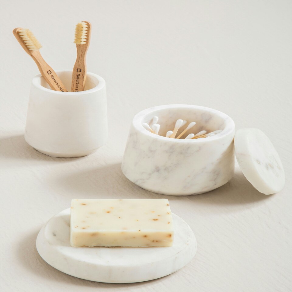 image 1 of Interiors by Premier Off White Marble Soap Dish, Elegant Natural Soap Holder with Recessed Tray, Smooth Textured Bath Soap Dish