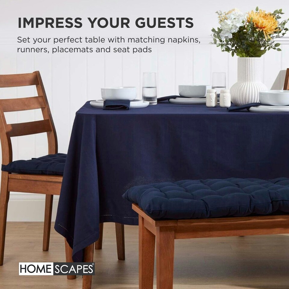 image 1 of Homescapes Garden Bench Cushion Luxury 3 Seater 100% Cotton Indoor Outdoor Seat Pad Navy Blue | 143 x 48 cm