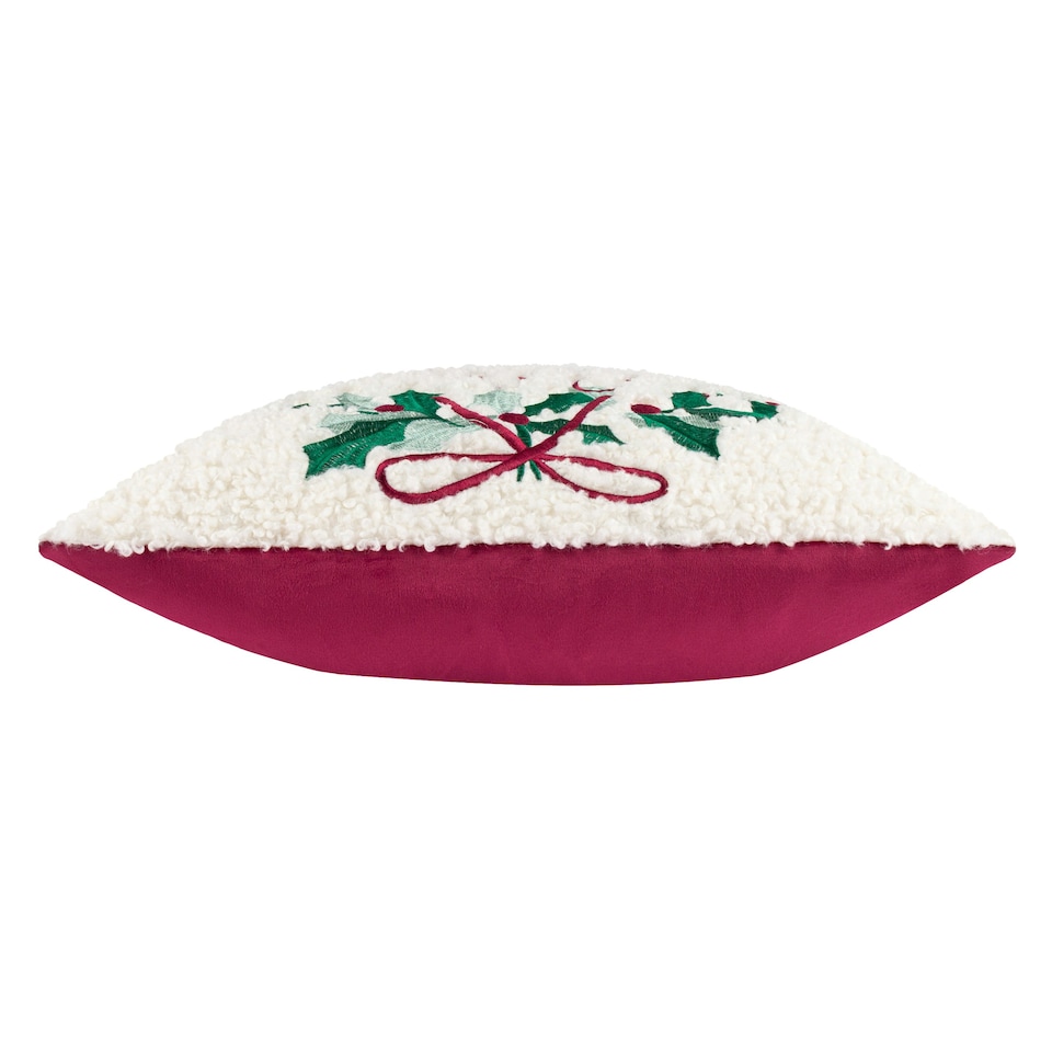 image 1 of furn. Holly Wreath Embroidered Polyester Filled Cushions Red | 45 cm x 45 cm