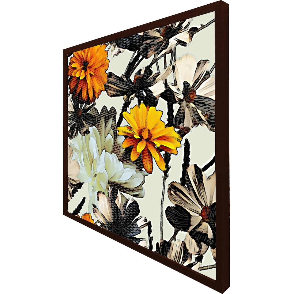 image 1 of Orange flower print (Picture Frame) Brown | Oak | XL