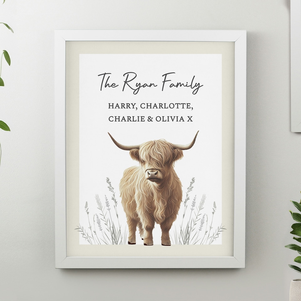 image 1 of Personalised Highland Cow White Poster Frame White | One Size