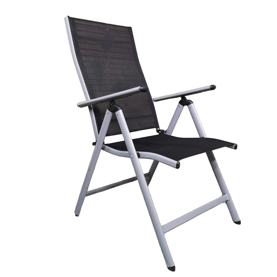 image 1 of Outdoor Garden Patio Multi Position Reclining Folding Chair in Black and Silver | Grey | Grey