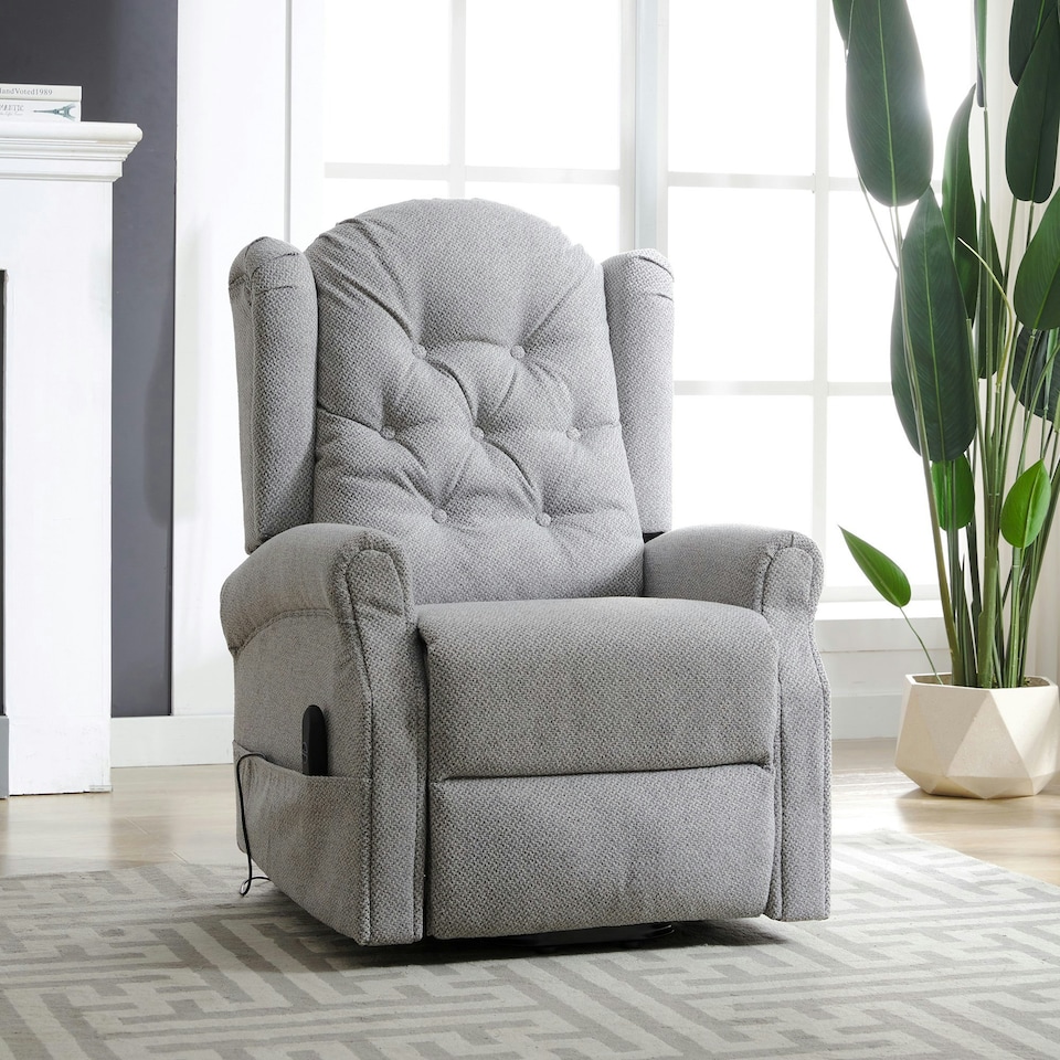 image 1 of Crawley Electric Lift-Assist Riser Recliner - Light Grey