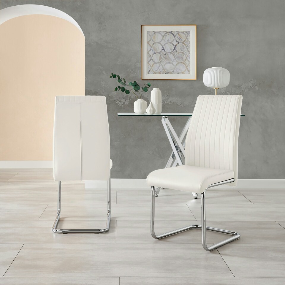 image 1 of Furniturebox 2x Lorenzo White Faux Leather Chrome Dining Chairs