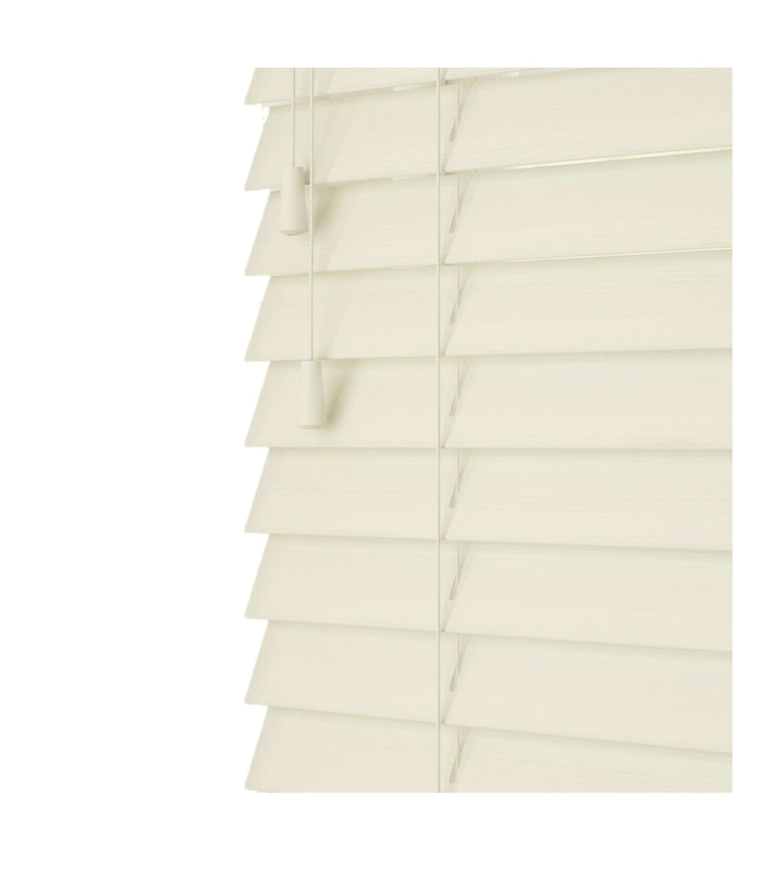 image 1 of 120cm Misty White Faux Wood Venetian Blinds with String (120cm Drop) | White | White