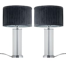 Set of 2 Aura - Chrome Table Lamps with Grey Pleated Velvet Shades Chrome | Grey
