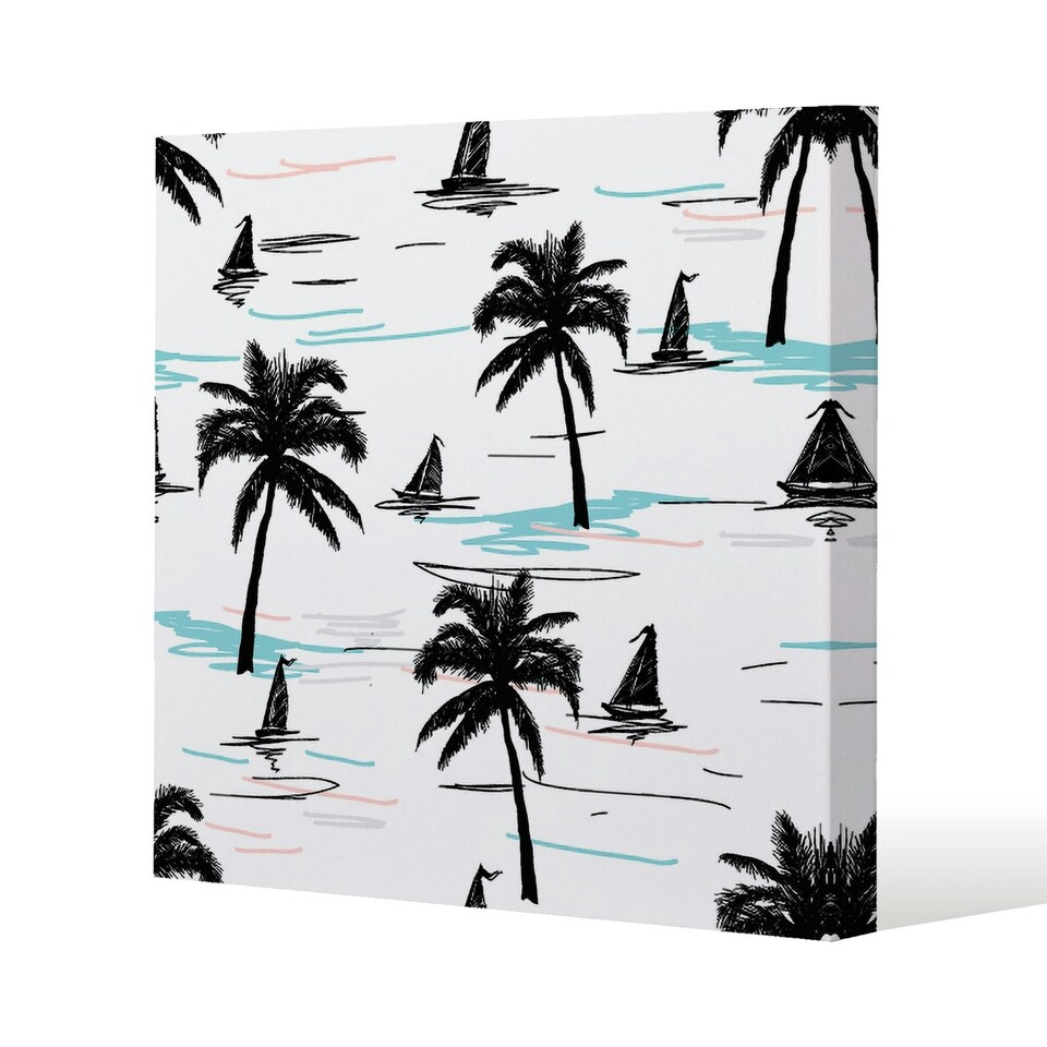 image 1 of Palm Trees & Sailboats (Canvas Print) 90 x 90 x 4cm