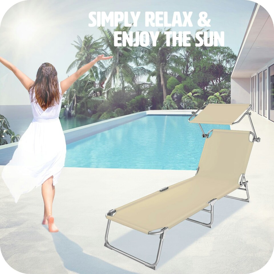 image 1 of Sun Lounger - foldable, adjustable sunshade and 4-step backrest Cream | Beige