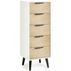 image 2 of Oak and Matt White Narrow Chest of Drawers (5 Drawers)