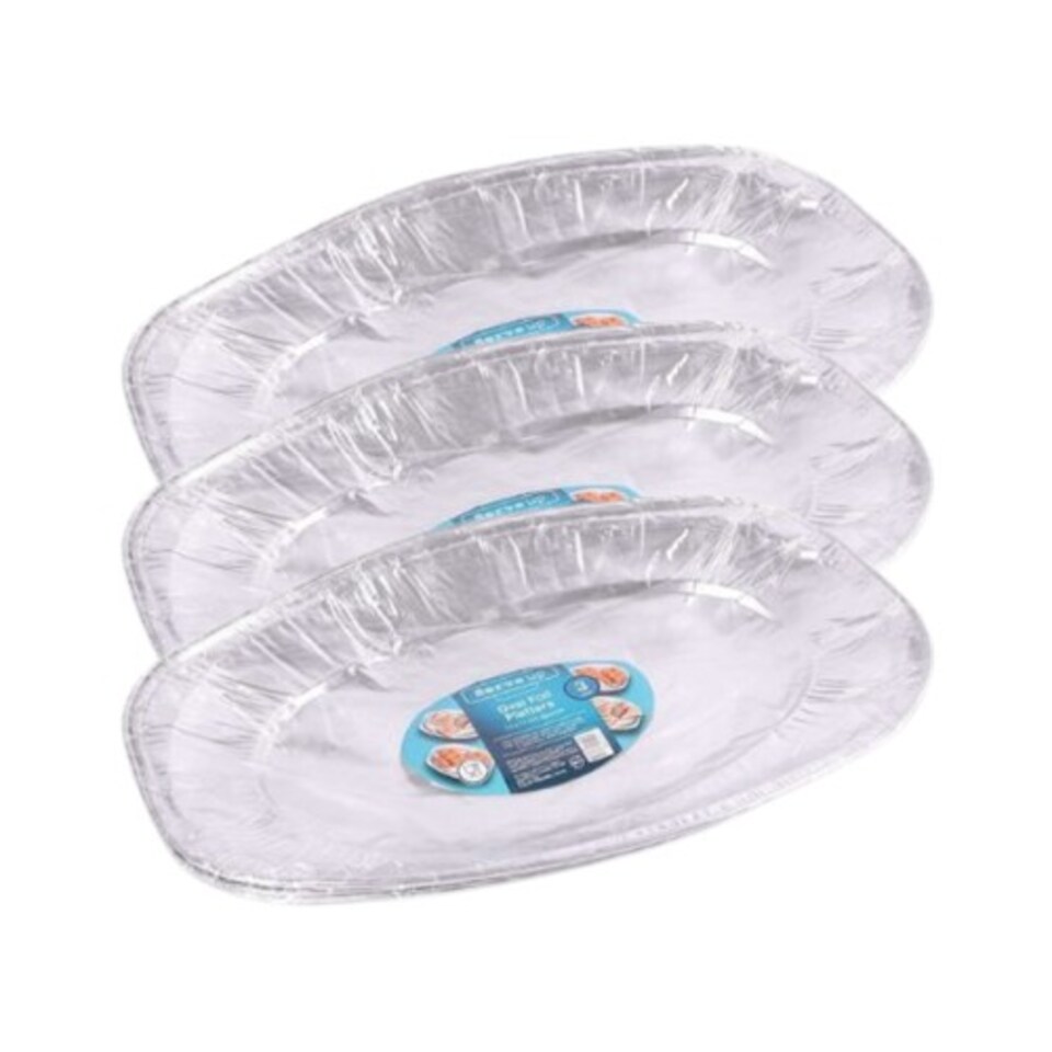 image 1 of Serve Up Oval Foil Platters 35 x 24.5cm | Silver | 3 - Silver | 3 Packs | 3