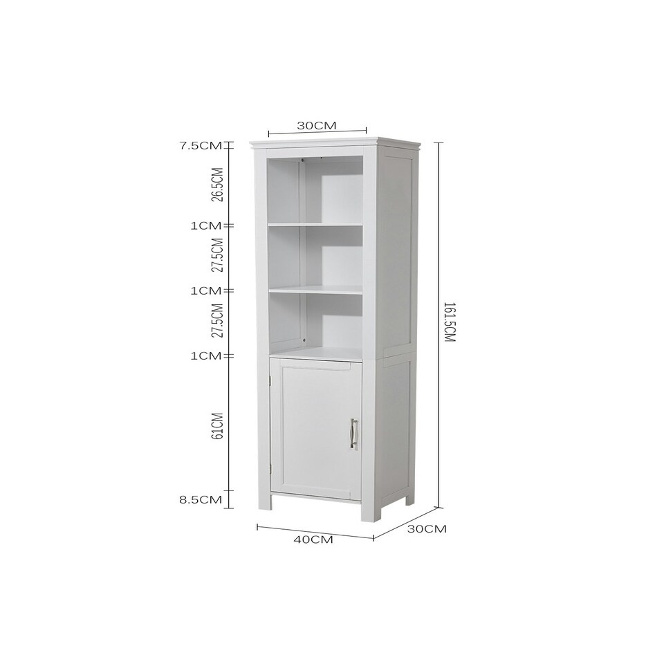 image 1 of Living and Home Rustic & 3 Shelves Freestanding Bathroom Tall Cabinet - White