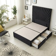 Sunburst Divan Bed with 2 Drawers & 54'' Floor Standing Headboard Plush Velvet | Black | Black