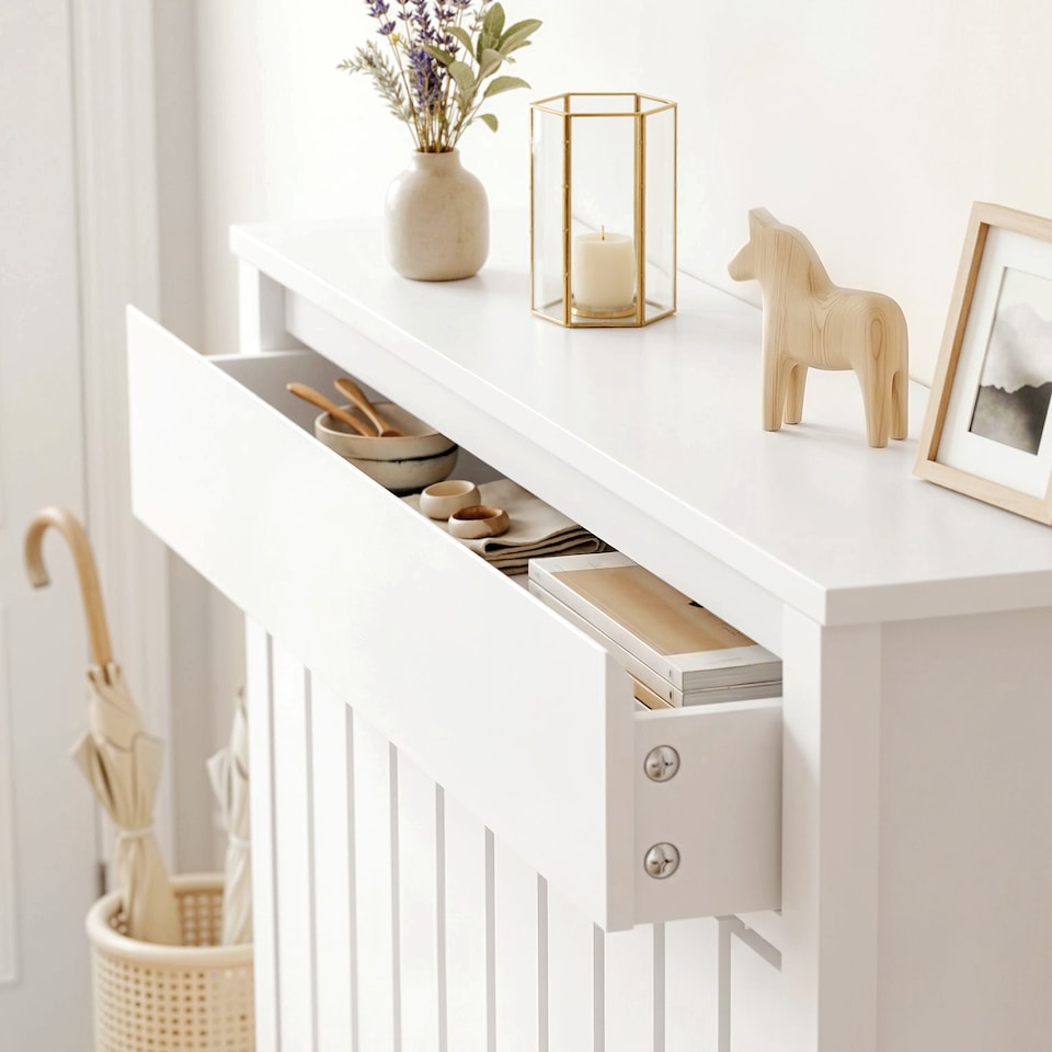 image 1 of HOMCOM Radiator Cover with Drawer and Vertical Slats White