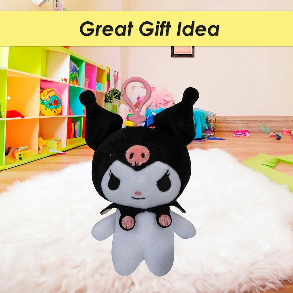 image 1 of Hello Kitty Soft Toy Clip On Kuromi Cute Plush Huggable Cuddly 12cm Black