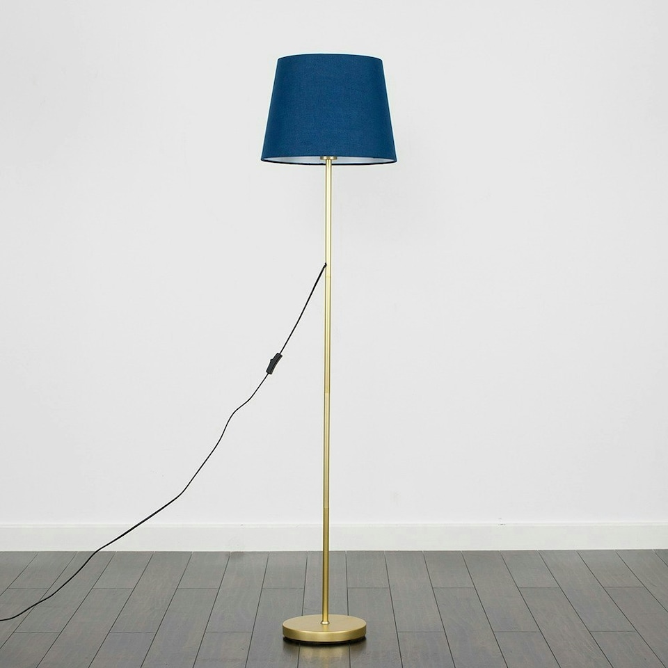 image 1 of ValueLights Modern Floor Lamp In Gold Metal Finish With Navy Blue Shade