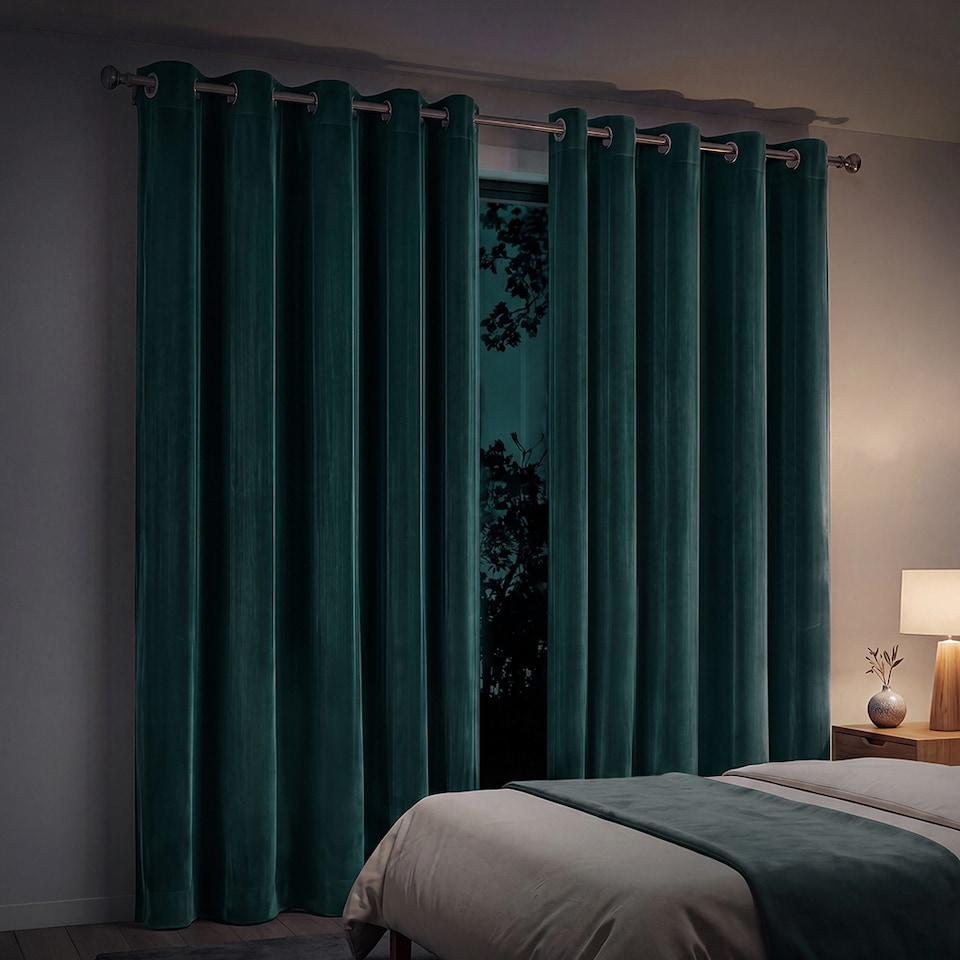 image 1 of Marlow Velvet Blackout Eyelet Curtains with Tie Backs for Home