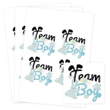Team Boy Bunny Gender Reveal Square Stickers 95mm - Sheet of 4