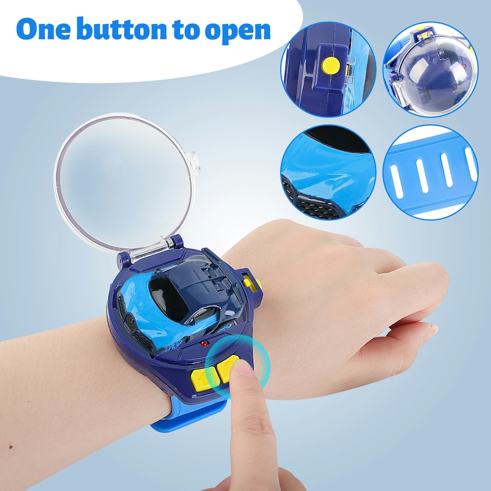 image 1 of Blue Remote Control Watch Car - Wearable Control Car Toy for Kids, Safe & Durable