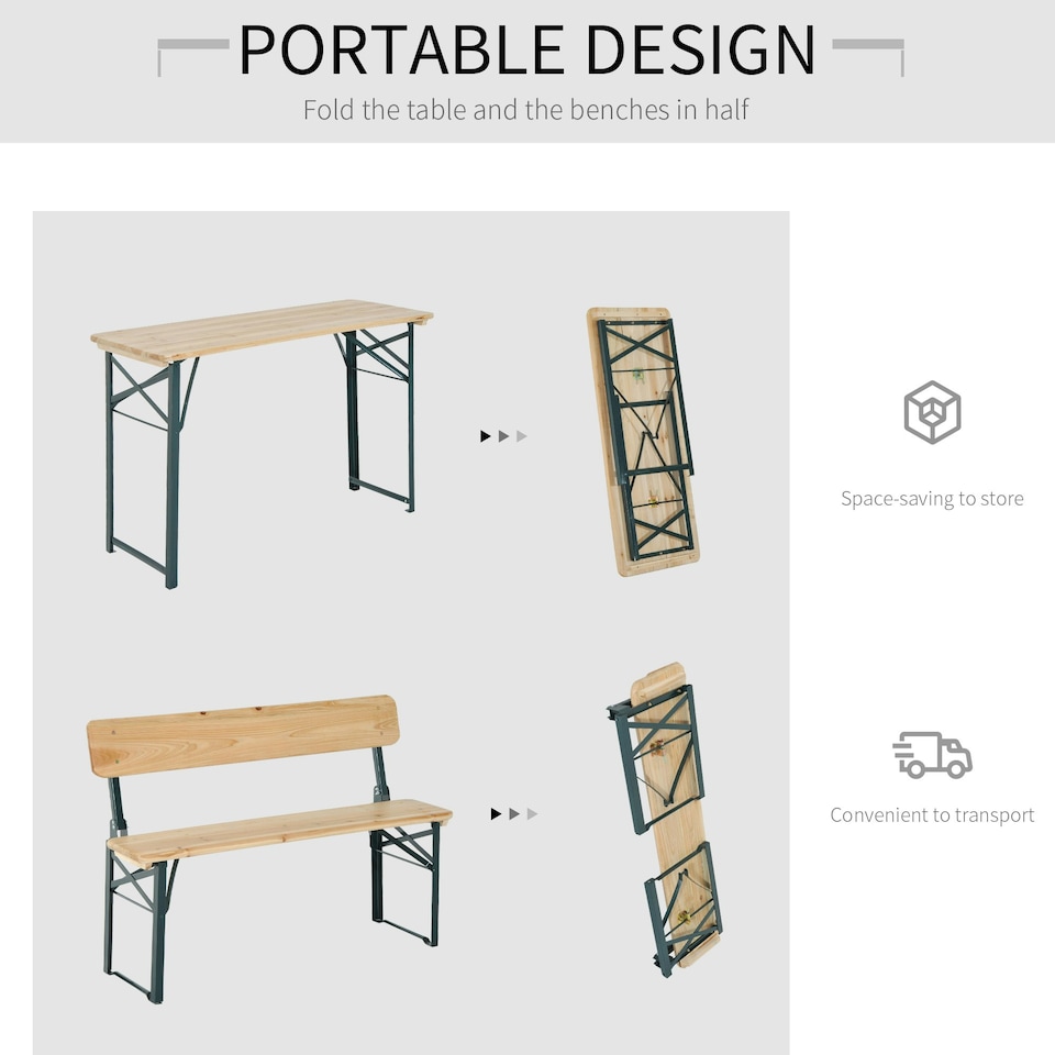 image 1 of Outsunny 3PC Wooden Garden Picnic Set Patio Dining Table Bench Chair Party