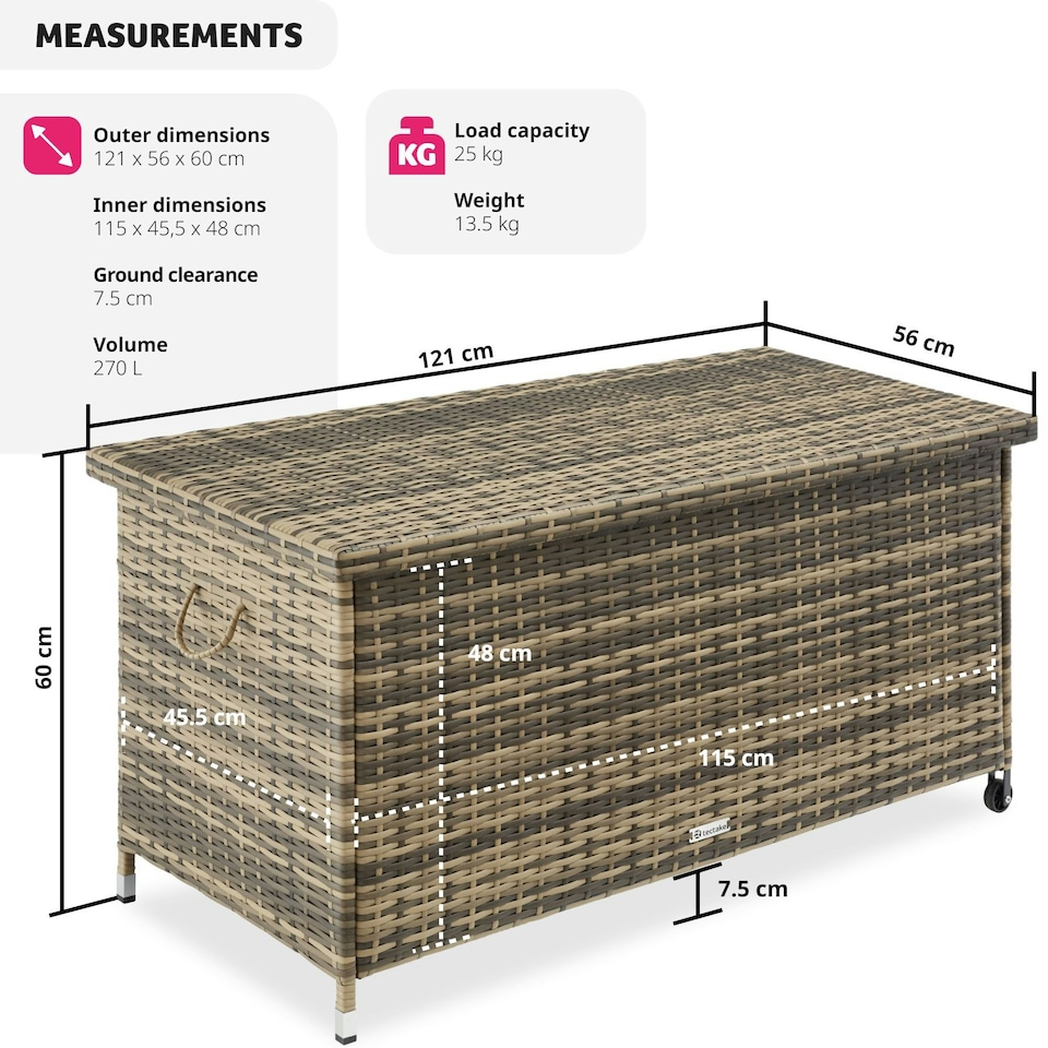 image 1 of Storage Box Kiruna - rattan garden furniture cushion storage 120 x 55 x 61.5 cm Brown | Nature