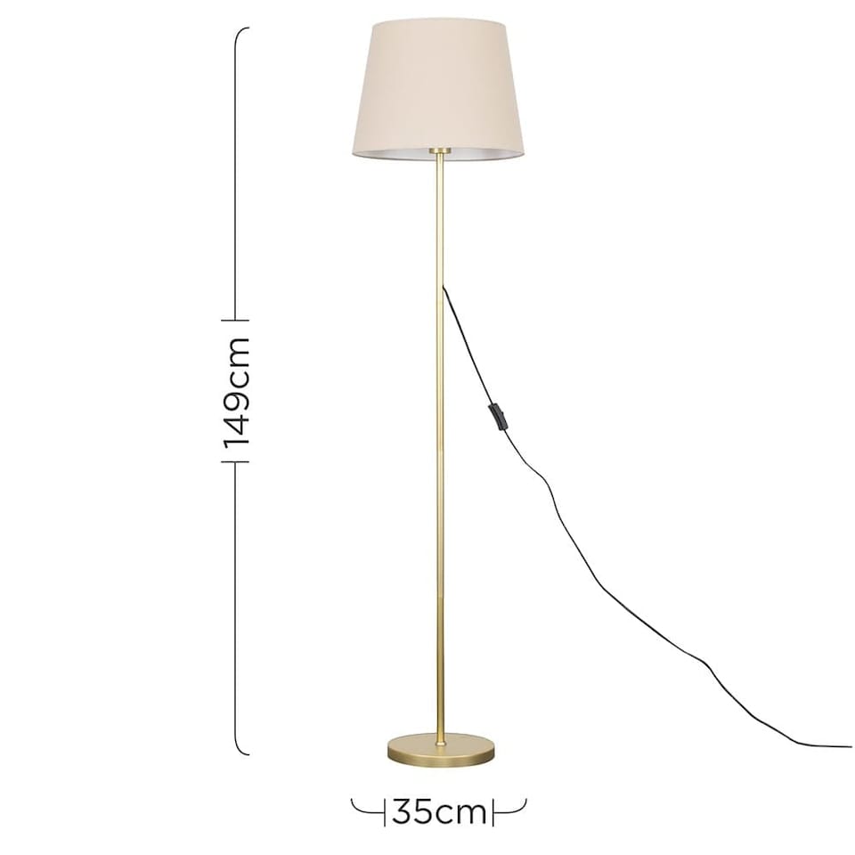 image 1 of ValueLights Charlie Gold Floor Lamp Beige Taper Shade and Bulb
