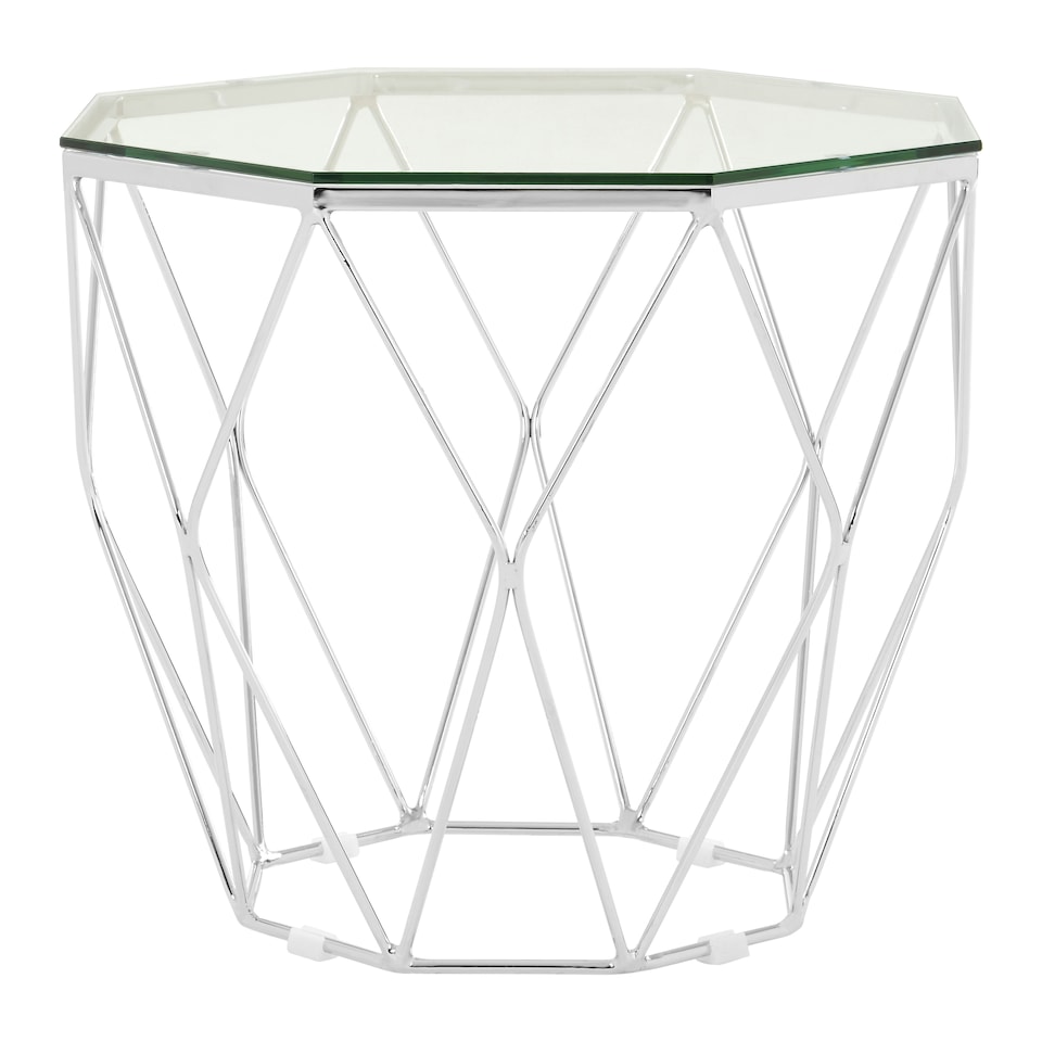 image 1 of Tempered Glass and Chrome Hexagon End Table,Geometric Chrome Finish Small Side Table,Glass Top Side Table Silver