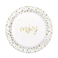 Confetti Gold Enjoy Round Paper Plates 17cm - Pack of 10