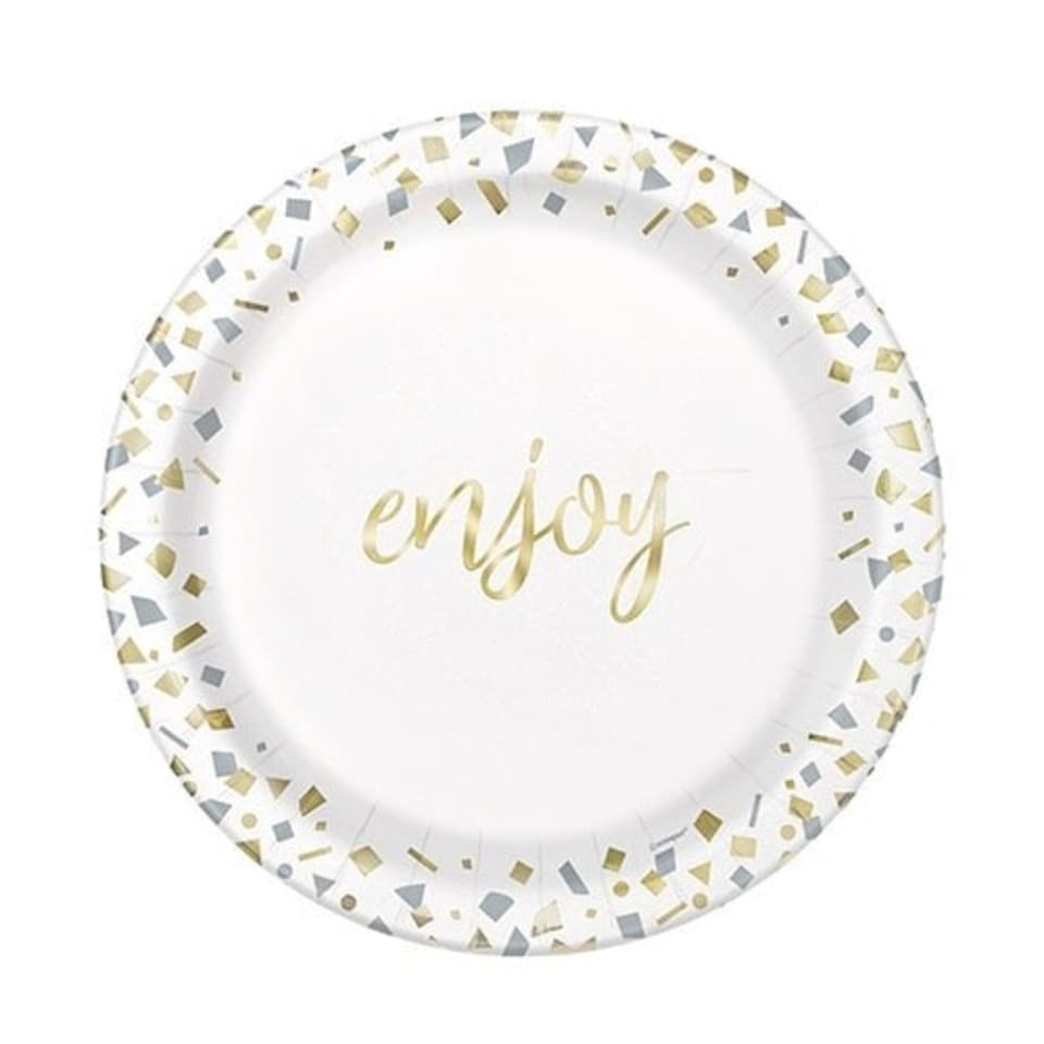Confetti Gold Enjoy Round Paper Plates 17cm - Pack of 10