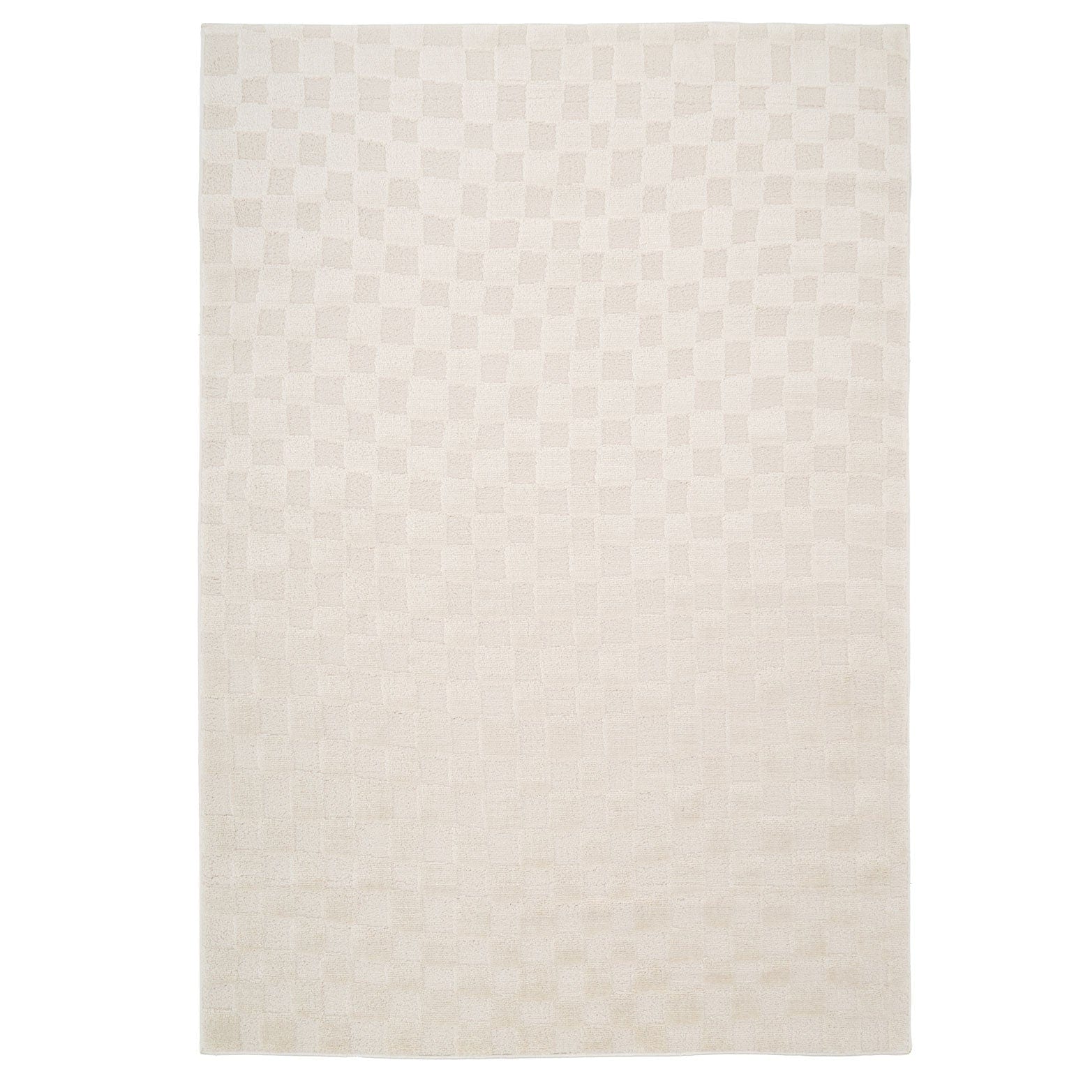 KUKOON Retro Checkerboard Plush Pile Cream Beige Living Room Area Rug 160cm x 230cm