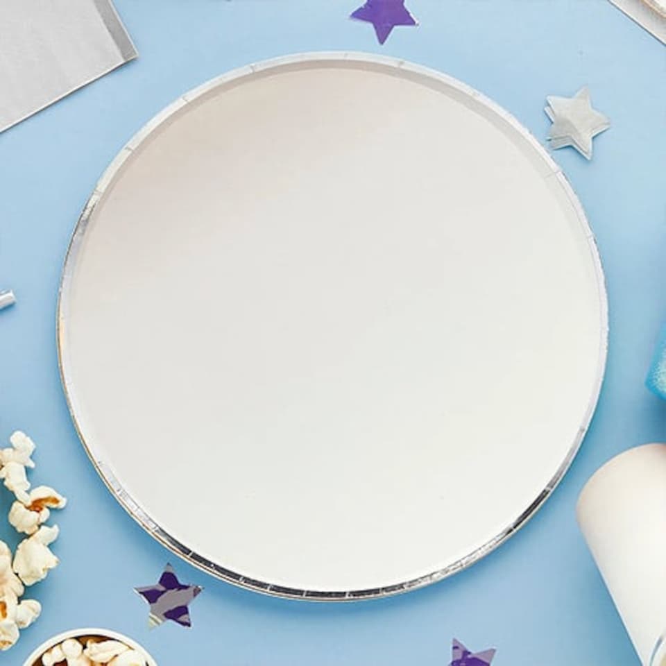 image 1 of Silver & Grey Ombre Round Paper Plates 23cm - Pack of 8