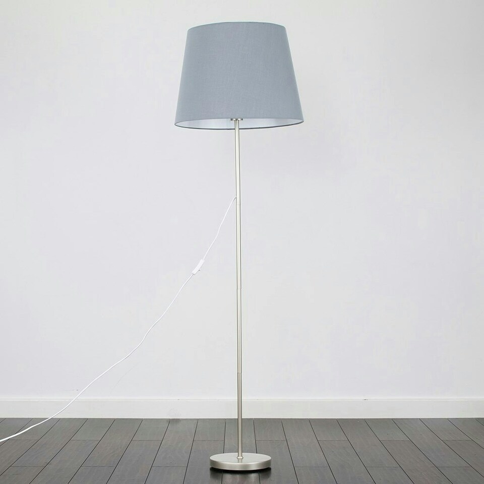 image 1 of ValueLights Modern Floor Lamp In Brushed Chrome Metal Finish With Extra Large Grey Shade