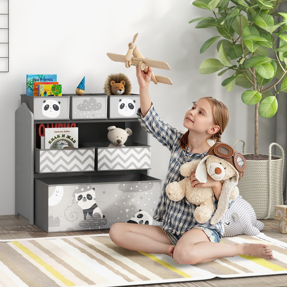 image 1 of ZONEKIZ Kids Storage Unit with 6 Boxes, Toy Storage Organiser, Grey