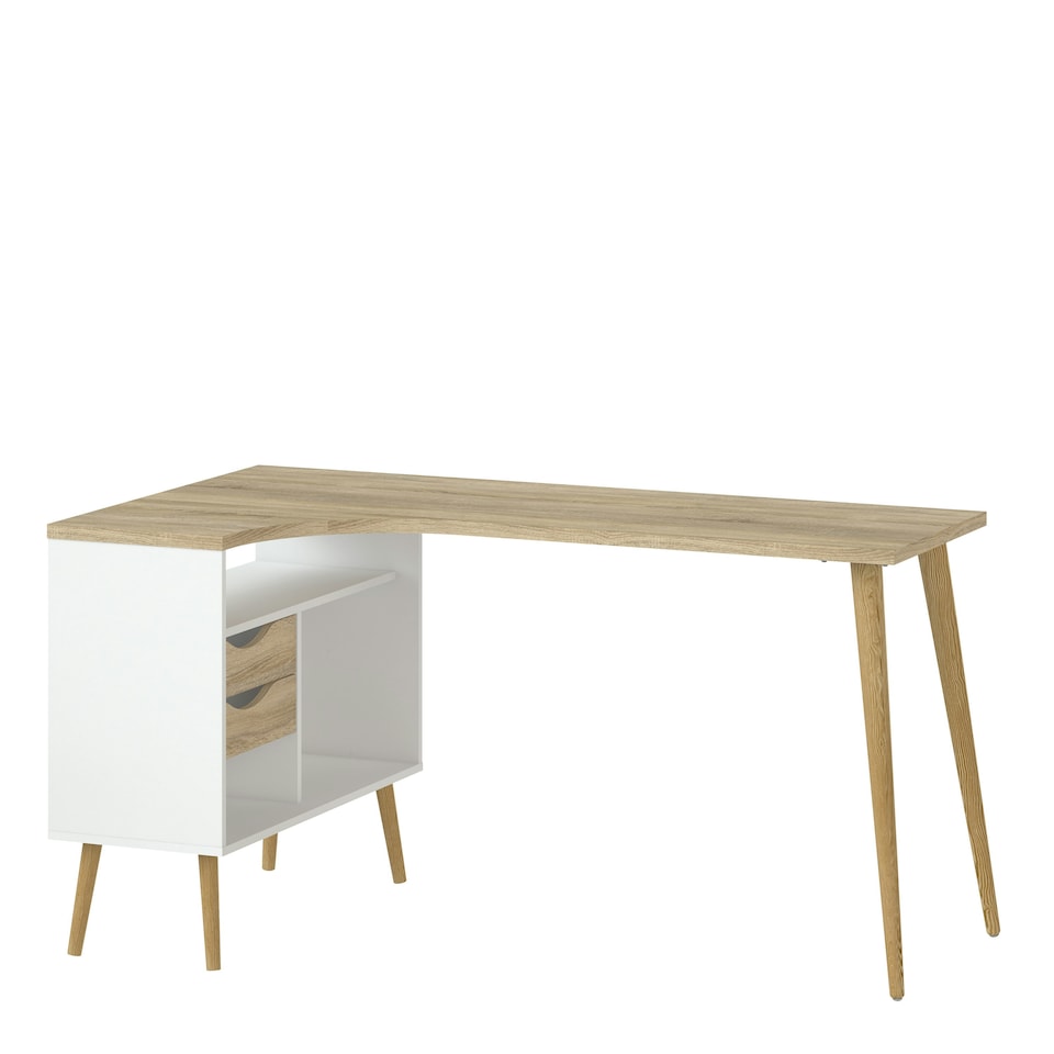 image 1 of Oslo Desk 2 Drawer in White and Oak