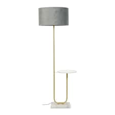 ValueLights Tavel Brushed Gold Floor Lamp Grey Shade and Bulb