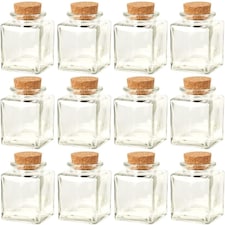 Glass Storage Preserve Pots Jars Containers Cork Lids Kitchen Food Storage | Clear | Clear | 12x250ml Square | 12