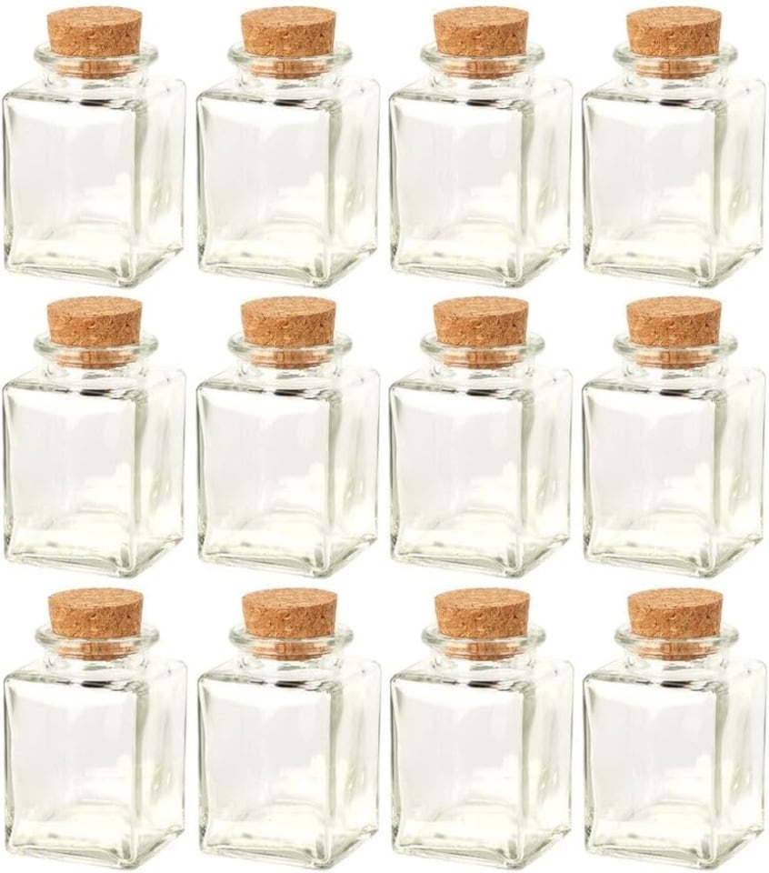 image 1 of Glass Storage Preserve Pots Jars Containers Cork Lids Kitchen Food Storage | Clear | Clear | 12x250ml Square | 12