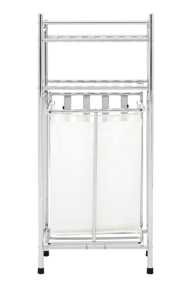 image 1 of Orsina Laundry Unit With Basket, Chrome Storage Stand With Bag, Lidded Laundry Organizer With Storage Basket